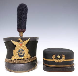 (2) US ARMY HATS, ONE 1895 WITH GENERAL STAR: (1) U.S. Army Model 1895 Officer Forage Hat, having an open bullion wreath with a single star, gilt bands around the circumference of the hat, side buttons are U.S. General Service with eagle head