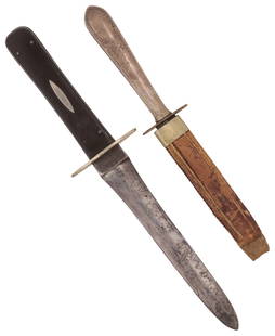 (2) DAGGERS, ONE 1864, ONE STERLING HANDLE: (lot of 2) Daggers: (1) Dagger, a 6.25" blade marked at the ricasso, the makers name is worn and mostly obscured, possibly Sanson or Manson, and appears over "Sheffield", a brass