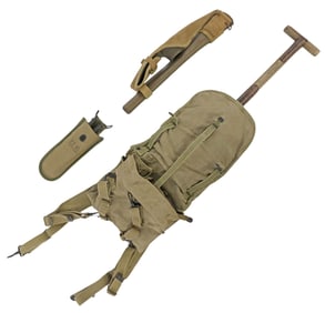 (3) U.S. 1910 ENTRENCHING TOOL, PACK, PICKAXE, WWII WIRE CUTTERS