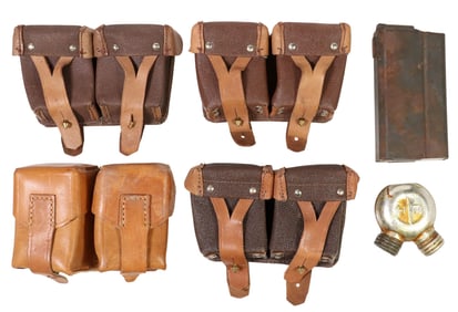 (6) RUSSIAN & GERMAN CARTRIGE BOXES, OIL CAN, MAGAZINE