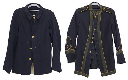 (2) UNIFORMS, MASS. MILITIA & U.S. ARMY c.1900: (lot of 2) Military Uniforms: (1) Massachusetts Volunteer Militia Uniform Jacket, late19th c, issued by one of the many militia units in the state, dark blue with a high collar having gilt and