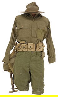 (2) WWI ERA UNIFORM & ACCOUTREMENTS: U.S. WWI Era Uniform and Accoutrements, likely assembled, some items used in early WWII era, all mounted on a mannequin and not examined off the mannequin, clothing includes Pattern 1911 Hat
