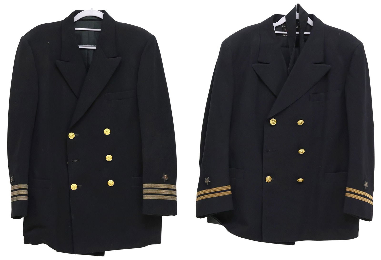 (2) U.S. NAVY UNIFORM COATS, ONE WITH TROUSERS & HAT INSIGNIA, TIE (1 of 4)