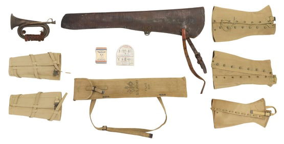 U.S WWI ITEMS, BUGLE, SIGNAL FLAGS, '03 SCABBARD, SPATS
