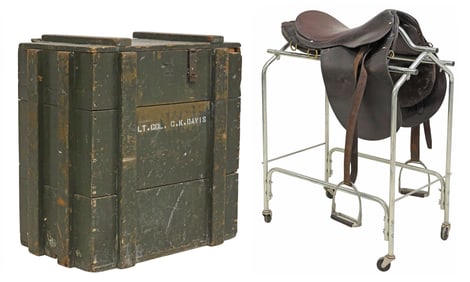 U.S. 1917 OFFICER FIELD SADDLE, ID LT. COL. C.K. DAVIS, 124TH CAVALRY