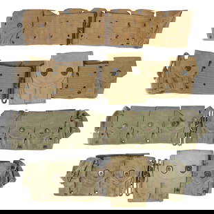 (4) U.S. ARMY CARTRIDGE BELTS, WWI ERA: (4) U.S. Army Cartridge Belts, WWI era; (1) Mills, last patent date March 29, 1904, 9 pockets, eagle snaps; (1) Mills, last patent date July 30, 1907, 9 pockets, one double magazine pocket