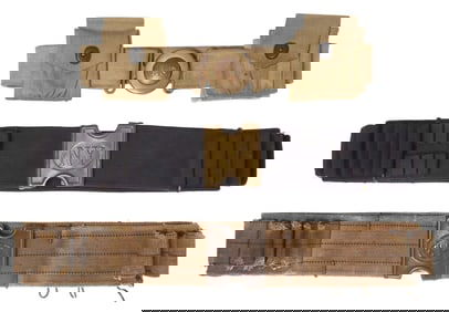 (3) MILLS CARTRIDGE BELTS, 1910, NEW YORK & DOG PLATE