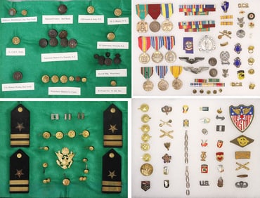 (100) U.S ARMY, USN, BUTTONS, BADGES, INSIGINIA, LAPEL BUTTTONS