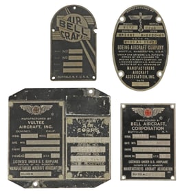 (4) WWII U.S. ARMY AIRFORCE AIRCRAFT DATA PLATES, B17, P39, BT13