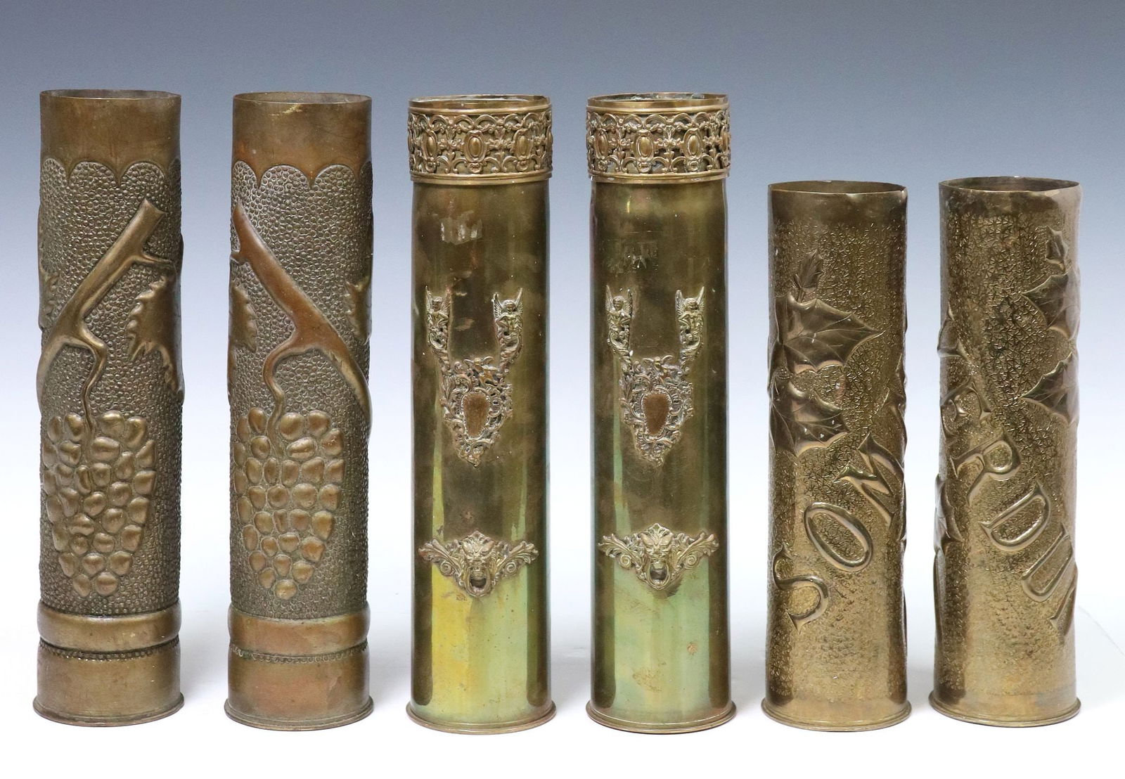 (6) FRENCH WWI-ERA TRENCH ART ARTILLERY SHELL VASES (1 of 5)