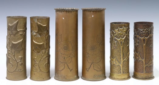 (6) FRENCH WWI-ERA TRENCH ART ARTILLERY SHELL VASES