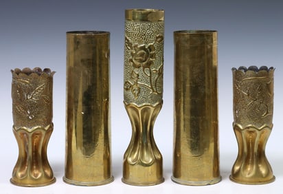 (5) FRENCH WWI-ERA TRENCH ART ARTILLERY SHELL VASES