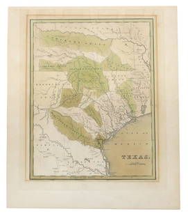 SCARCE TEXAS 1838 LANDGRANT MAP, THOMAS BRADFORD: Scarce 1838 Texas map showing various land grants and colonies by Thomas G. Bradford (Boston, 1802-1887), and engraved by George W. Boynton (Boston, fl. 1830-1850), the map showing the Eastern part