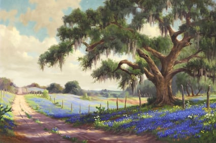 DOLLIE S. NABINGER (TX, 1905-1988) BLUEBONNET LANDSCAPE PAINTING