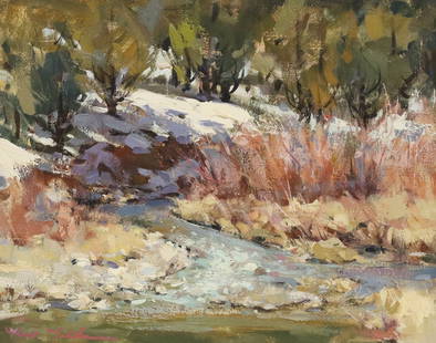 FRANK LaLUMIA (B.1948) OIL ON CANVAS, MARCH FIRST (TAOS NEW MEXICO): Framed oil on canvas painting, "March First (Taos, New Mexico)," signed lower left Frank LaLumia (American, b.1948) additional artist signature, titled, dated 1985 frame verso, Windrush