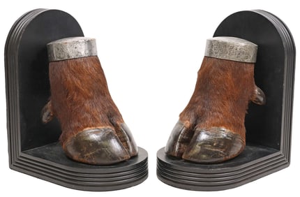 (2) TAXIDERMY BUFFALO HOOF DEMILUNE BOOKENDS