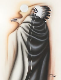 ROBERT REDBIRD, SR. (KIOWA, 1939-2016) MIXED MEDIA PAINTING, MAN & EAGLE