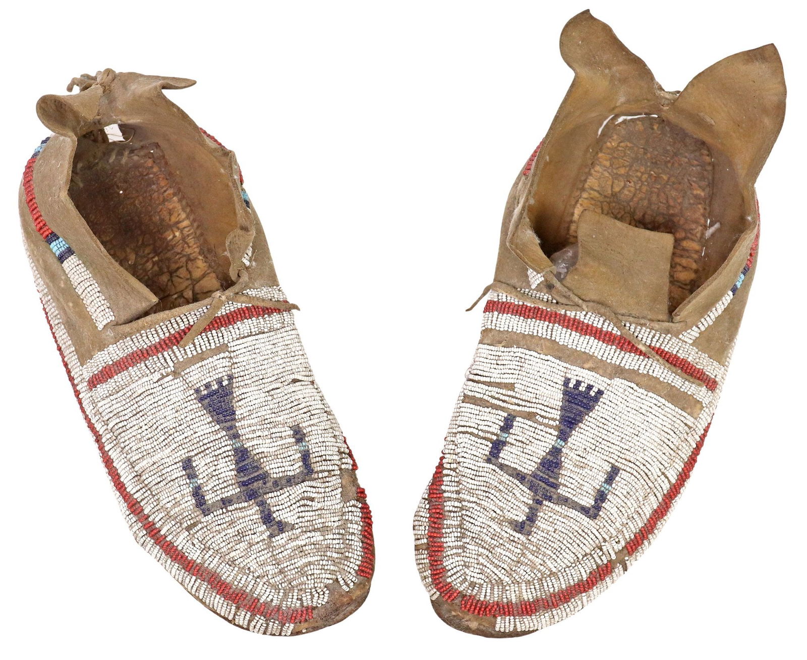 (PAIR) NATIVE AMERICAN CHEYENNE BEADED HIDE MOCCASINS (1 of 5)