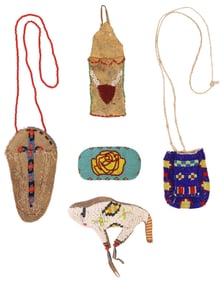 (5) NATIVE AMERICAN POUCH & BARRETTE & SOUTHWEST BEADED POUCHES