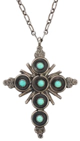 NATIVE AMERICAN SILVER DOUBLE-SIDED CROSS PENDANT NECKLACE