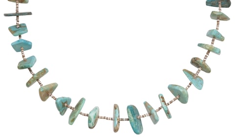 NATIVE AMERICAN TURQUOISE & HEISHI BEADED NECKLACE