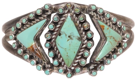 NATIVE AMERICAN NAVAJO STERLING & TURQUOISE CUFF