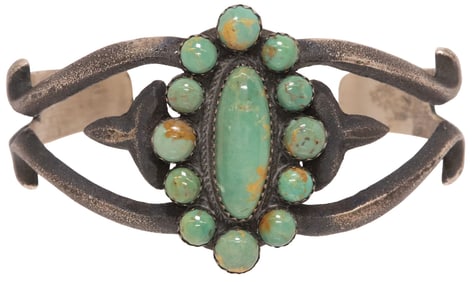 ALBERT & JEANETTE BROWN NAVAJO STERLING & TURQUOISE CUFF