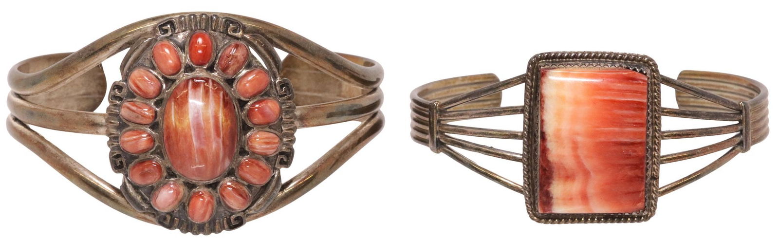 (2) NATIVE AMERICAN STERLING SILVER & SPINY OYSTER SHELL CUFFS (1 of 6)
