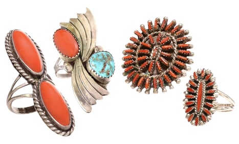 (4) NATIVE AMERICAN & SOUTHWEST SILVER RINGS