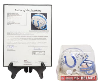 (2) BALTIMORE COLTS SIGNED MINI HELMET, 7 HOF PLAYERS, UNITAS, JSA COA