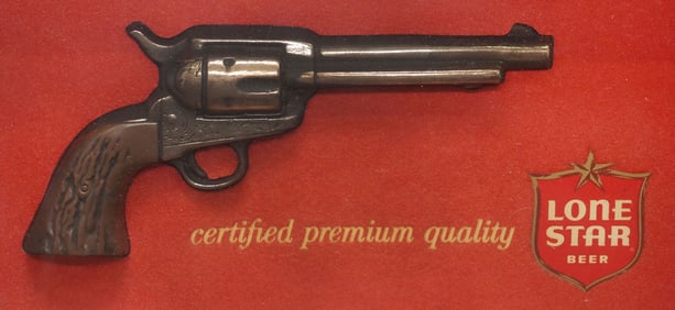 LONE STAR BREWING COMPANY SHADOWBOX REPLICA COLT 45 PEACEMAKER REVOLVER