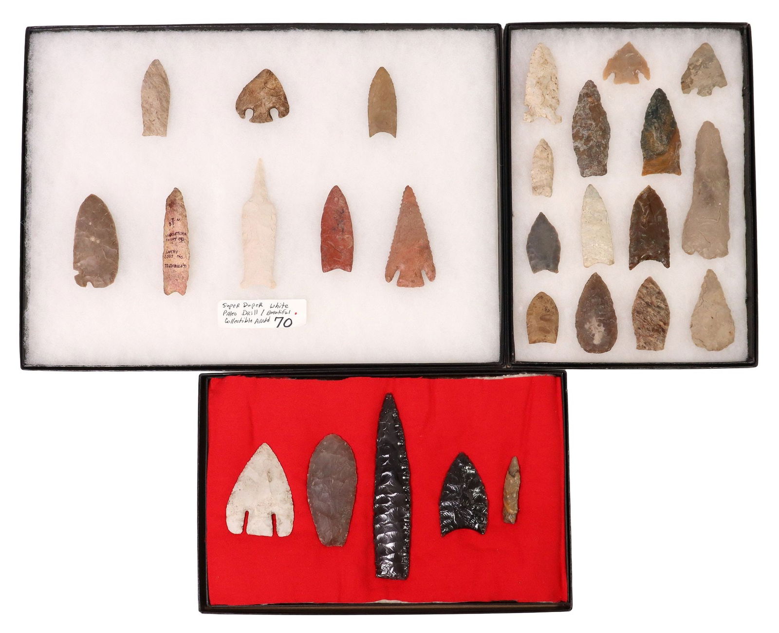 (27) STONE ARROWHEADS, SPEAR POINTS & TOOLS IN RIKER BOXES (1 of 6)