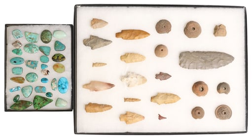 (52) ARROWHEADS, TURQUOISE STONES & POTTERY FRAGMENTS