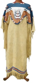 NATIVE AMERICAN STYLE POLYCHROME BEADED HIDE DRESS