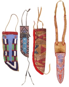 (4) NATIVE AMERICAN STYLE BEADED LEATHER KNIFE SHEATHS