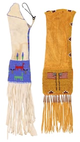 (2) NATIVE AMERICAN STYLE BEADED HIDE TOBACCO BAGS