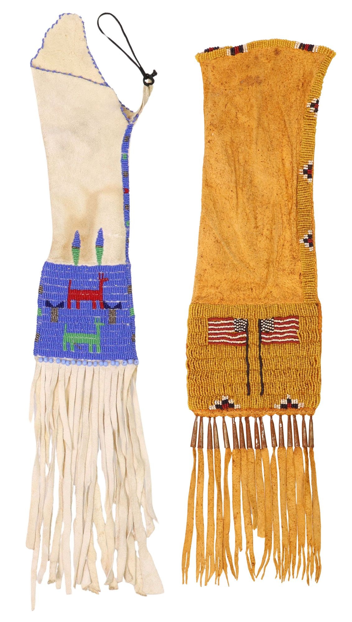 (2) NATIVE AMERICAN STYLE BEADED HIDE TOBACCO BAGS (1 of 6)