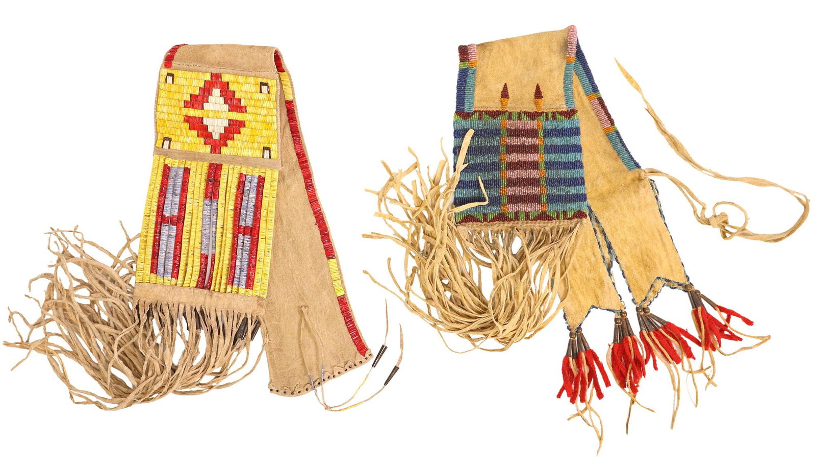 (2) NATIVE AMERICAN STYLE BEADED HIDE TOBACCO BAGS (1 of 7)