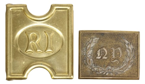 (2) NEW YORK & RHODE ISLAND MILITIA BELT BUCKLES