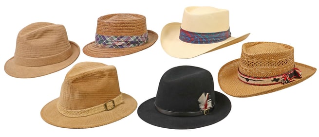 (6) MEN'S FEDORA & PANAMA HATS, DOBBS, TEXAS HATTERS & OTHER