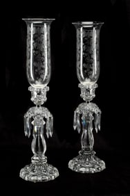 (2) ST. LOUIS 'LAETITIA' CRYSTAL HURRICANE CANDLE HOLDERS