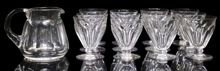 (13) BACCARAT 'TALLYRAND' CUT CRYSTAL WATER GOBLETS & PITCHER
