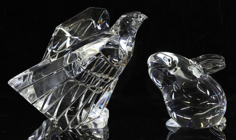 (2) STEUBEN COLORLESS ART GLASS FIGURES AMERICAN EAGLE & BUNNY