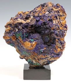 LARGE GEOLOGICAL AZURITE SPECIMEN ON BLACK GRANITE BASE
