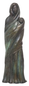 MODERNIST PATINATED BRONZE SCULPTURE, MOTHER & CHILD