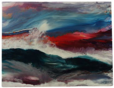 NICHOLAS MIRANDON (1945-2018) ABSTRACT RESIN PAINTING, 46" X 60"