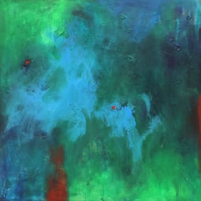 SIGNED R. SHREM OIL PAINTING, ABSTRACT COLOR COMPOSITION, 36" X 36"