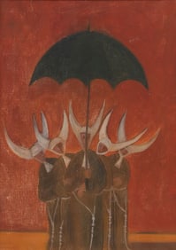 EUGENIO PIERACCINI (1922-1980) PAINTING NUNS WITH AN UMBRELLA