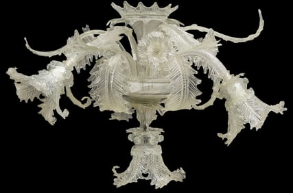 LARGE ITALIAN MURANO ART GLASS 4-LIGHT FLORAL CHANDELIER