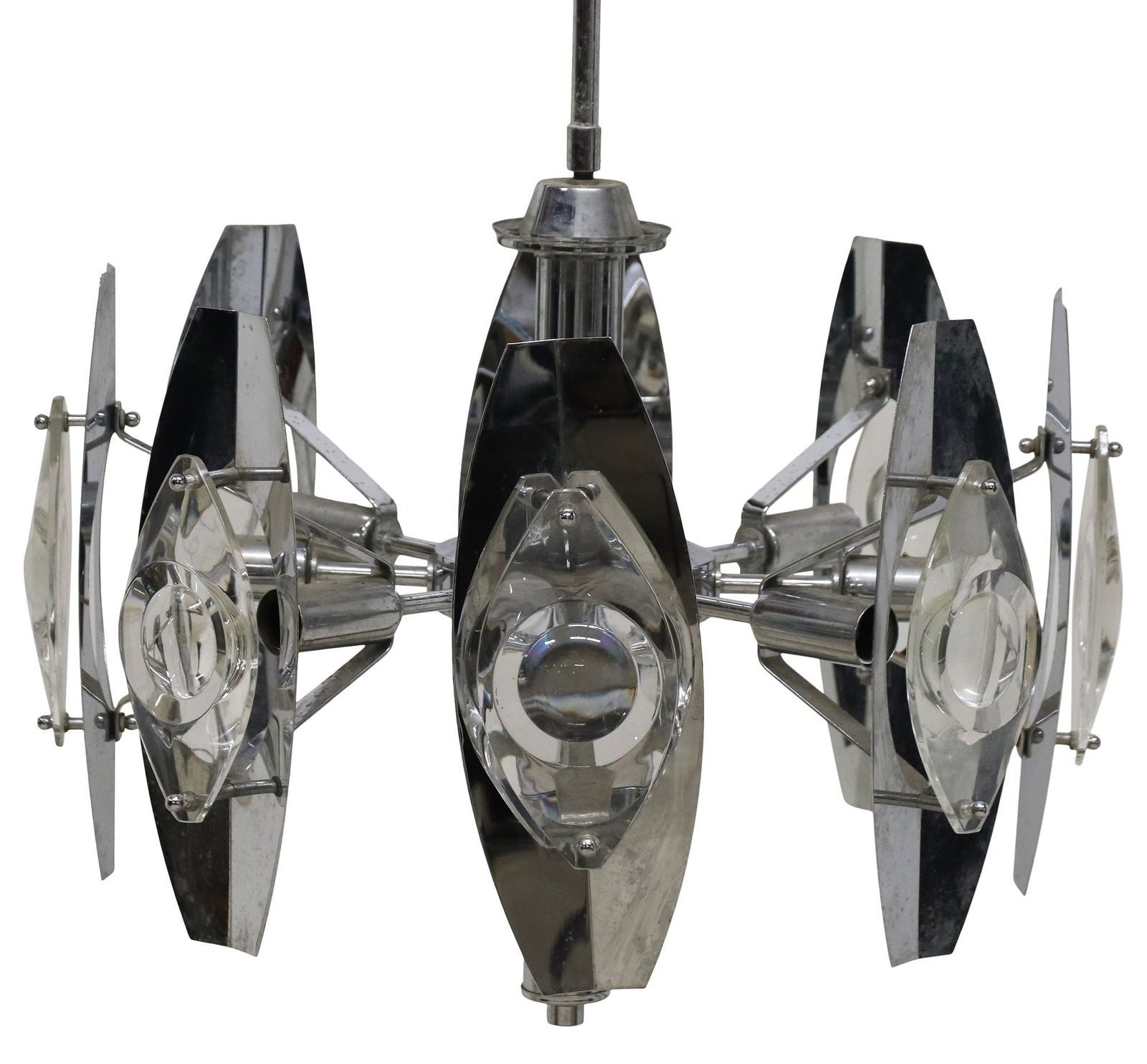 OSCAR TORLASCO (ATTRIB) CHROME & GLASS 8-LT CHANDELIER (1 of 3)